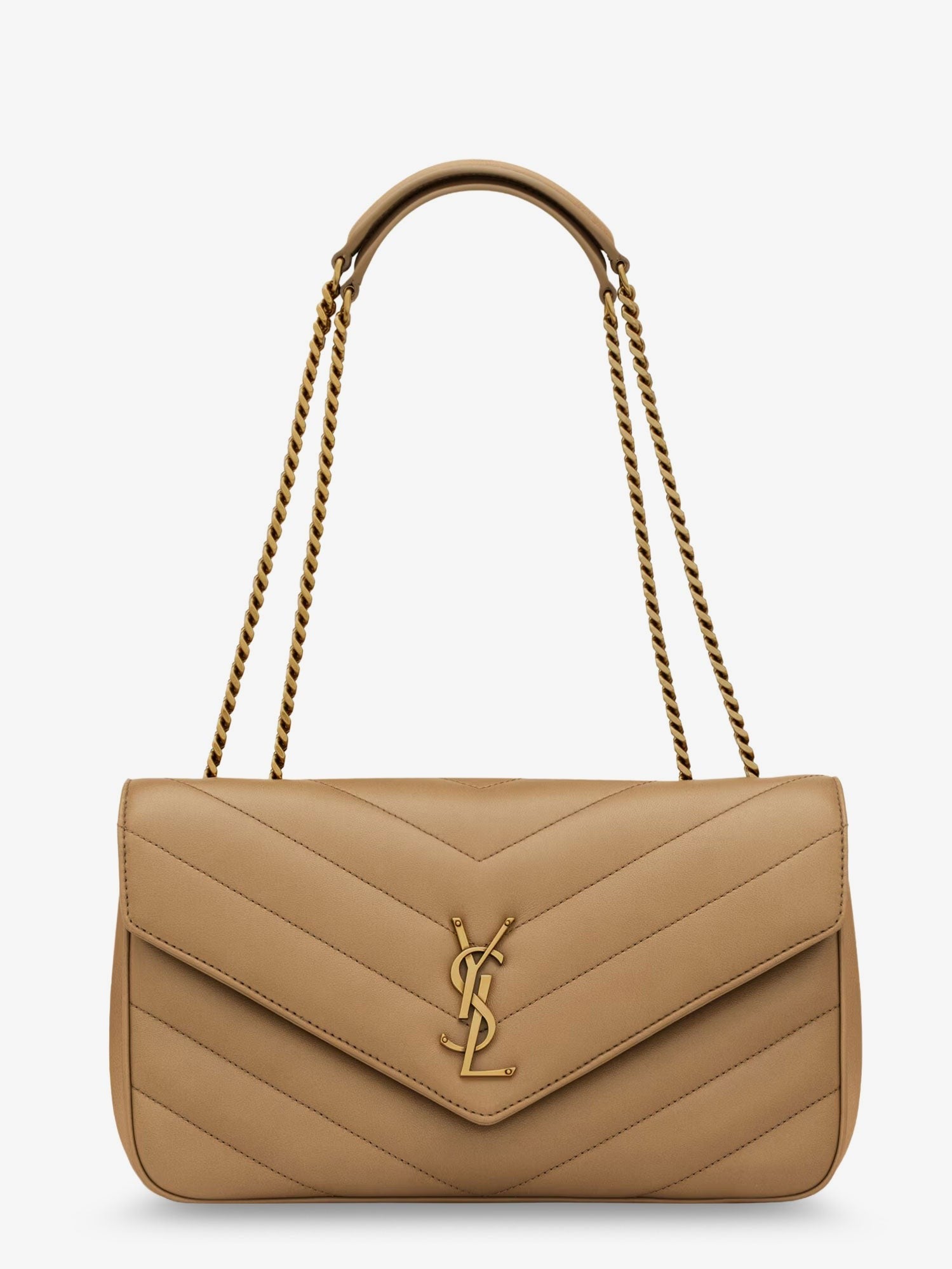 Saint Laurent Loulou Medium in Matelassé Lambskin Shoulder Bag – Beige