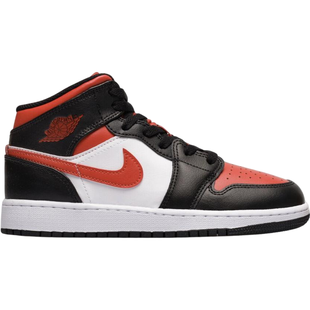 Nike Air Jordan 1 Mid Fekete Tűzpiros Fehér (GS)